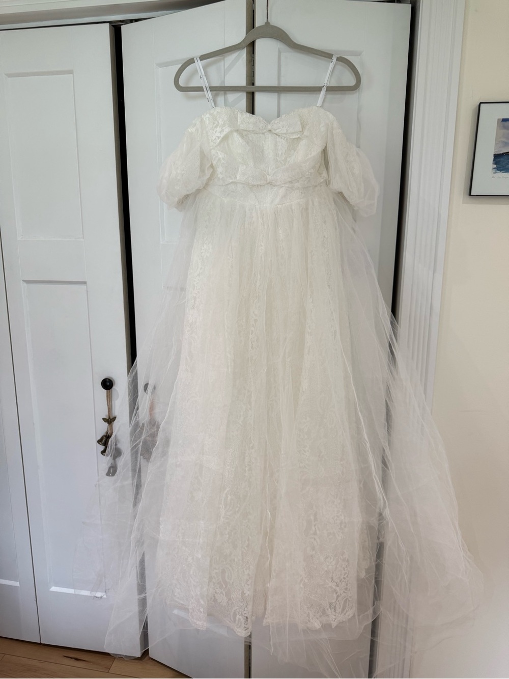 Lulus Complete Romantic White Lace Off-Shoulder Bow Maxi Wedding Dress